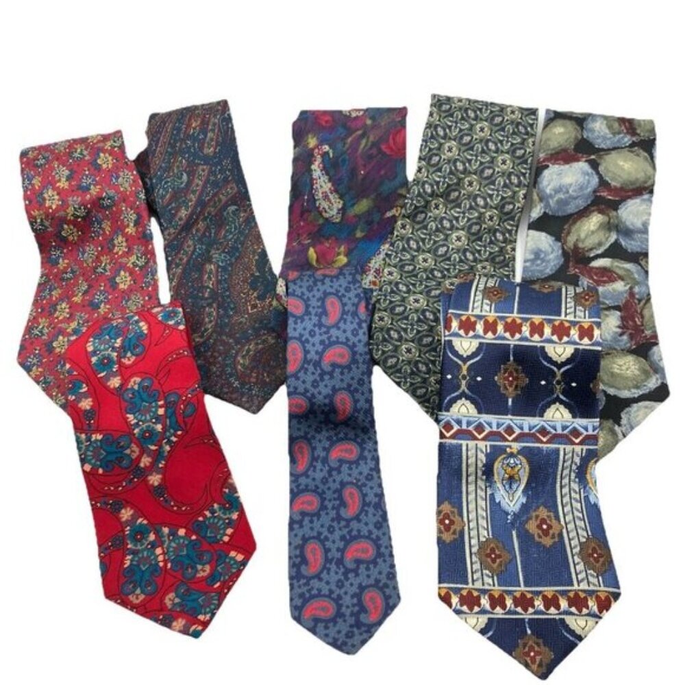 Vintage Silk Mens Tie Lot of 8 90s Claiborne Sazzari Hardy Amies R Andreotti